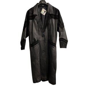 Desperado Trench‎ Coat Women M Black Leather Suede Paisley Detail Western Rodeo